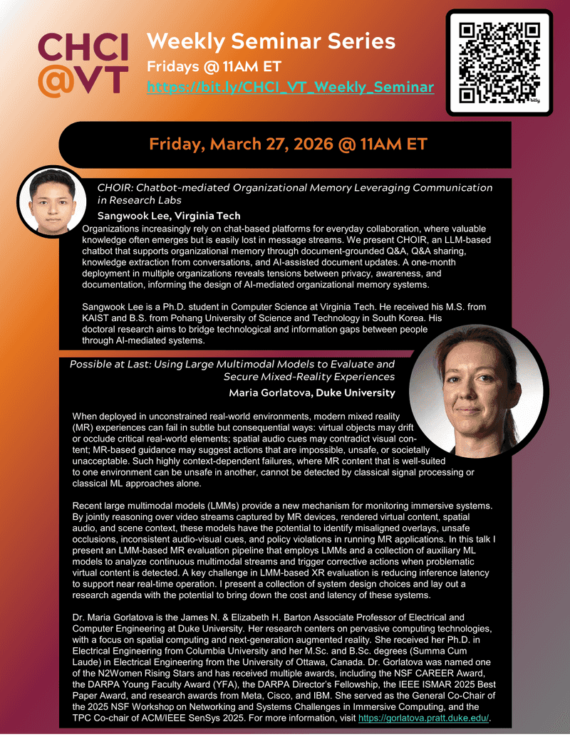 CHCI@VT Weekly Seminar poster for March 27, 2026